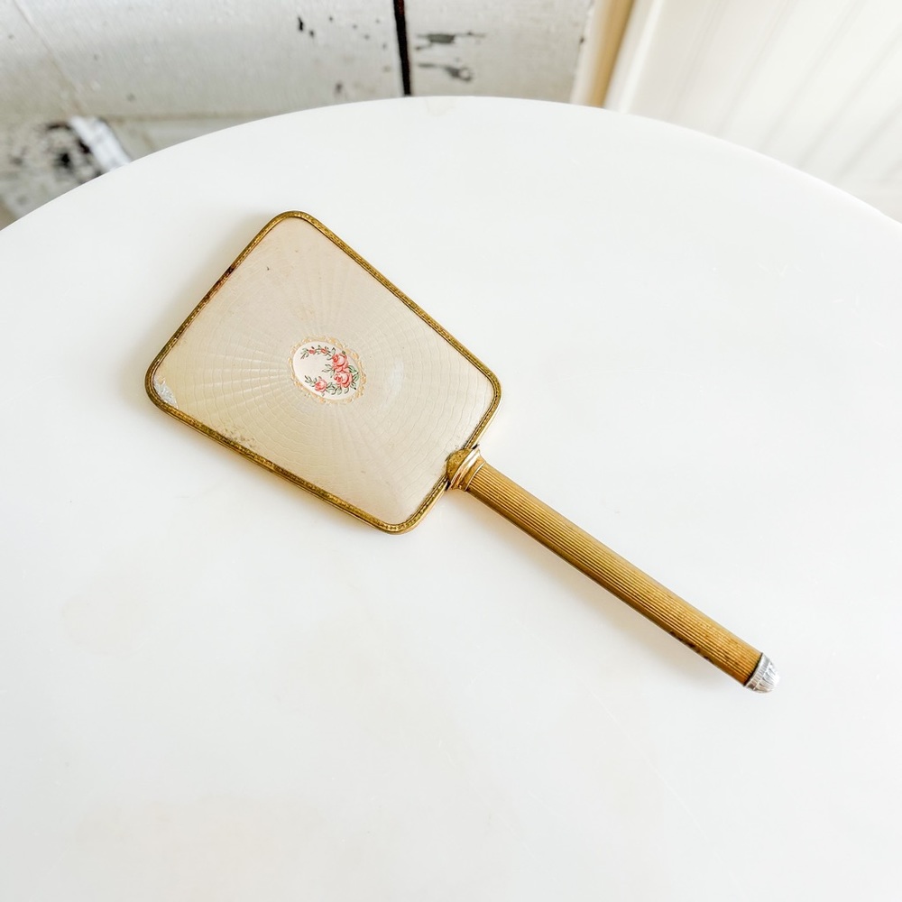 Beautiful Vintage Gold and Floral Hand Mirror 🪞